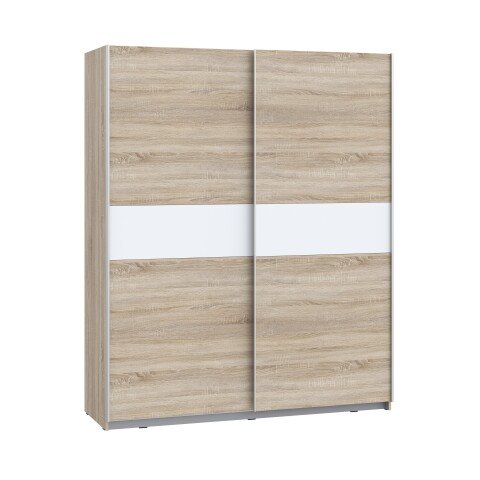 Schiebetürenschrank >WINNER PLUS< 2 Böden, 2 Stangen, Sonoma Eiche / Weiss - 170,3x209,7x61,2 (BxHxT)