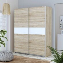 Schiebetürenschrank >WINNER PLUS< 2 Böden, 2 Stangen, Sonoma Eiche / Weiss - 170,3x209,7x61,2 (BxHxT)