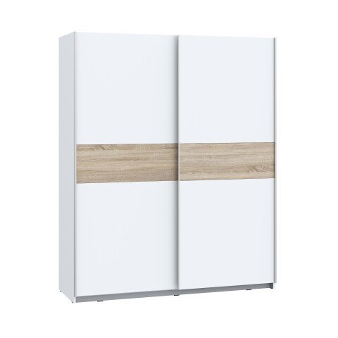 Schiebetürenschrank >WINNER PLUS< 2 Böden, 2 Stangen, Weiss / Sonoma Eiche - 170,3x209,7x61,2 (BxHxT)