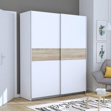 Schiebetürenschrank >WINNER PLUS< 2 Böden, 2 Stangen, Weiss / Sonoma Eiche - 170,3x209,7x61,2 (BxHxT)