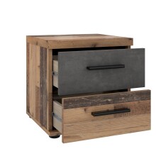 Nachtkommode >WINNIE< 2 Schübe, Old-Wood Vintage / Betonoptik - 37,7x38,6x34,8cm (B/H/T)