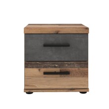 Nachtkommode >WINNIE< 2 Schübe, Old-Wood Vintage / Betonoptik - 37,7x38,6x34,8cm (B/H/T)