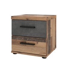 Nachtkommode >WINNIE< 2 Schübe, Old-Wood Vintage / Betonoptik - 37,7x38,6x34,8cm (B/H/T)