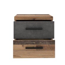 Nachtkommode >WINNIE< 2 Schübe, Old-Wood Vintage / Betonoptik - 37,7x38,6x34,8cm (B/H/T)