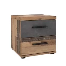 Nachtkommode >WINNIE< 2 Schübe, Old-Wood Vintage / Betonoptik - 37,7x38,6x34,8cm (B/H/T)