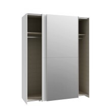 Schiebetürenschrank >Schach & Matt< Weiss / Spiegel - 150,1x190,5x61,2 (BxHxT)