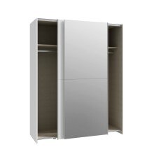 Schiebetürenschrank >Schach & Matt< Weiss / Spiegel - 150,1x190,5x61,2 (BxHxT)