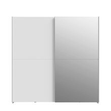 Schwebetürenschrank >Schach & Matt< 2 Stangen, 2 Böden, Weiss / Spiegel - 190,1x190,5x61,2cm (B/H/T)