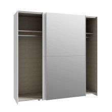 Schwebetürenschrank >Schach & Matt< 2 Stangen, 2 Böden, Weiss / Spiegel - 190,1x190,5x61,2cm (B/H/T)