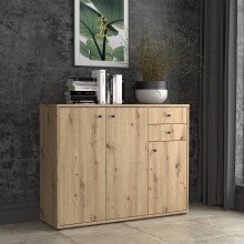 Sideboard >TEMPRA2< 3 Türen, 2 Schübe, Artisan Eiche Dekor - 108,8x85,5x34,8cm (BxHxT)