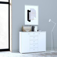 Sideboard >TEMPRA2< 2 Türen, 5 Schübe, in Weiss - 108,8x85,5x34,8cm (BxHxT)
