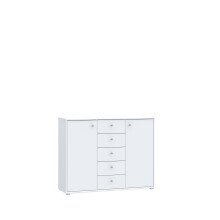 Sideboard >TEMPRA2< 2 Türen, 5 Schübe, in Weiss - 108,8x85,5x34,8cm (BxHxT)