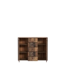 Sideboard >TEMPRA2< 2 Türen, 5 Schübe, Old-Wood Vintage Dekor - 108,8x85,5x34,8cm (BxHxT)