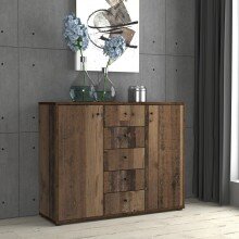 Sideboard >TEMPRA2< 2 Türen, 5 Schübe, Old-Wood Vintage Dekor - 108,8x85,5x34,8cm (BxHxT)