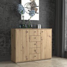 Sideboard >TEMPRA2< 2 Türen, 5 Schübe, Artisan Eiche Dekor - 108,8x85,5x34,8cm (BxHxT)