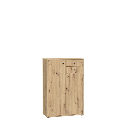 Hochkommode >TEMPRA2< 2 Türen, 2 Schübe, Artisan Eiche Dekor - 73,7x111,1x34,8cm (BxHxT)