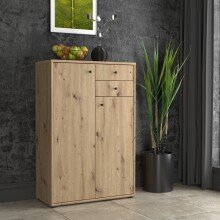 Hochkommode >TEMPRA2< 2 Türen, 2 Schübe, Artisan Eiche Dekor - 73,7x111,1x34,8cm (BxHxT)