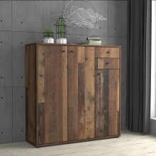 Sideboard >TEMPRA2< 3 Türen, 2 Schübe, Old-Wood Vintage Dekor - 108,8x111,1x34,8cm (BxHxT)