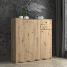 Sideboard >TEMPRA2< 3 Türen, 2 Schübe, Artisan Eiche Dekor - 108,8x111,1x34,8cm (BxHxT)