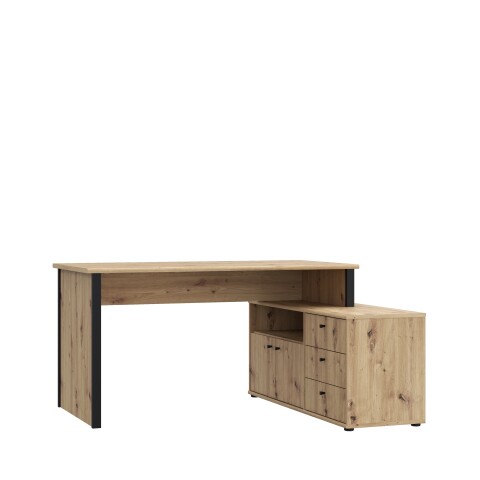 Eckschreibtisch >TEMPRA2< 3 Schübe, Artisan Eiche Dekor / Schwarz - 120,6x74,9x151,4cm (BxHxT)