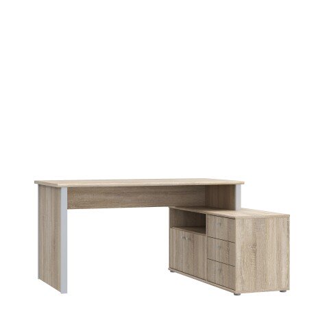 Eckschreibtisch >TEMPRA2< 3 Schübe, 2 Türen, Sonoma Eiche Dekor - 120,6x74,9x151,4cm (BxHxT)