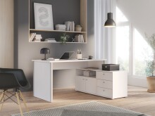 Eckschreibtisch >TEMPRA2< 3 Schübe, 2 Türen, weiss - 120,6x74,9x151,4cm (B/H/T)