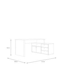 Eckschreibtisch >TEMPRA2< 3 Schübe, 2 Türen, weiss - 120,6x74,9x151,4cm (B/H/T)