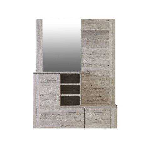 Kompaktgarderobe >BIG BANG< 3 Türen, Spiegel, 3 Haken, Sandeiche Dekor - 155,2x200x41,6cm (BxHxT)