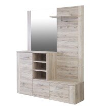 Kompaktgarderobe >BIG BANG< 3 Türen, Spiegel, 3 Haken, Sandeiche Dekor - 155,2x200x41,6cm (BxHxT)