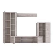 Wohnwand >BIG BANG< LED-Beleuchtung, 5 Türen, Sandeiche Dekor - 308,7x197,6x41,6cm (BxHxT)
