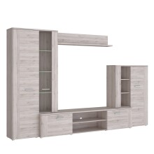 Wohnwand >BIG BANG< LED-Beleuchtung, 5 Türen, Sandeiche Dekor - 308,7x197,6x41,6cm (BxHxT)