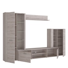 Wohnwand >BIG BANG< LED-Beleuchtung, 5 Türen, Sandeiche Dekor - 308,7x197,6x41,6cm (BxHxT)