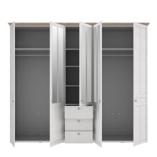 Drehtürenschrank >ILOPPA< 5 Türen, 3 Schübe, weiss / Spiegel - 254,4x216,6x62,1cm (B/H/T)
