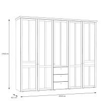 Drehtürenschrank >ILOPPA< 5 Türen, 3 Schübe, weiss / Spiegel - 254,4x216,6x62,1cm (B/H/T)