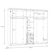 Drehtürenschrank >ILOPPA< 5 Türen, 3 Schübe, weiss / Spiegel - 254,4x216,6x62,1cm (B/H/T)
