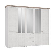 Drehtürenschrank >ILOPPA< 5 Türen, 3 Schübe, weiss / Spiegel - 254,4x216,6x62,1cm (B/H/T)