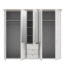 Drehtürenschrank >ILOPPA< 5 Türen, 3 Schübe, weiss / Spiegel - 254,4x216,6x62,1cm (B/H/T)