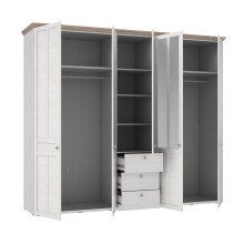 Drehtürenschrank >ILOPPA< 5 Türen, 3 Schübe, weiss / Spiegel - 254,4x216,6x62,1cm (B/H/T)