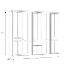 Drehtürenschrank >ILOPPA< 5 Türen, 3 Schübe, weiss / Spiegel - 254,4x216,6x62,1cm (B/H/T)