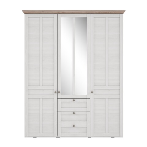 Drehtürenschrank >ILOPPA< 3 Türen, 3 Schübe, weiss / Spiegel - 155x192,6x57,3cm (B/H/T)
