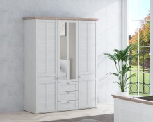 Drehtürenschrank >ILOPPA< 3 Türen, 3 Schübe, weiss / Spiegel - 155x192,6x57,3cm (B/H/T)