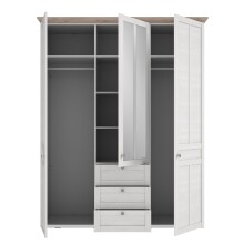 Drehtürenschrank >ILOPPA< 3 Türen, 3 Schübe, weiss / Spiegel - 155x192,6x57,3cm (B/H/T)