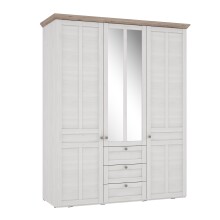 Drehtürenschrank >ILOPPA< 3 Türen, 3 Schübe, weiss / Spiegel - 155x192,6x57,3cm (B/H/T)