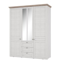 Drehtürenschrank >ILOPPA< 3 Türen, 3 Schübe, weiss / Spiegel - 155x192,6x57,3cm (B/H/T)