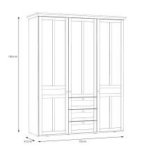 Drehtürenschrank >ILOPPA< 3 Türen, 3 Schübe, weiss / Spiegel - 155x192,6x57,3cm (B/H/T)