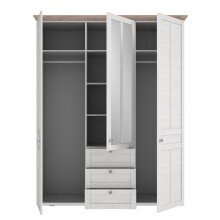 Drehtürenschrank >ILOPPA< 3 Türen, 3 Schübe, weiss / Spiegel - 155x192,6x57,3cm (B/H/T)