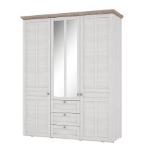 Drehtürenschrank >ILOPPA< 3 Türen, 3 Schübe, weiss / Spiegel - 155x192,6x57,3cm (B/H/T)