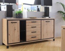 Sideboard >TRONDHEIM< 4 Schübe, Artisan Eiche Dekor/ Schwarz Eiche - 177,4x81,3x41cm (B/H/T)