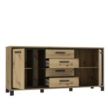 Sideboard >TRONDHEIM< 4 Schübe, Artisan Eiche Dekor/ Schwarz Eiche - 177,4x81,3x41cm (B/H/T)