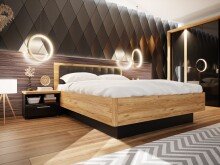 Bett >TULUZA< Liegefl. 160x200cm, Schwarz / Eiche...
